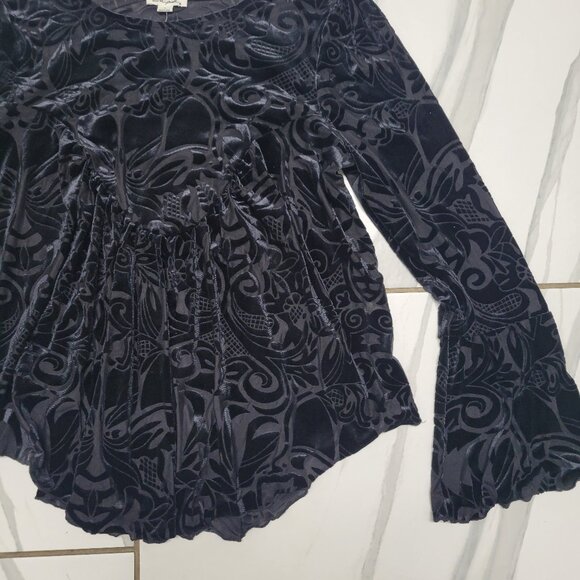 Boho Whimsygoth Witchy flare black Paisley long fairycore top - Picture 2 of 6